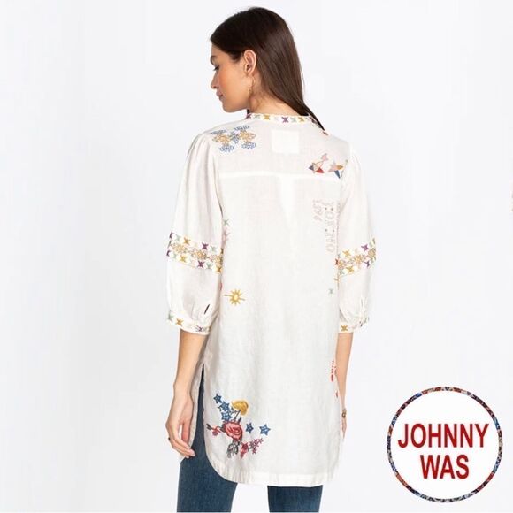 Johnny Was **NWT** Azusa Linen Tunic in Natural w/ Embroidery - Picture 4 of 7